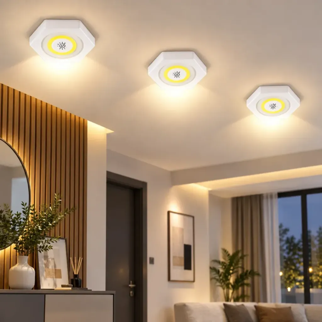 Lot De 3 Spots Led Sans Fils Avec Télécommande- Hexagonal