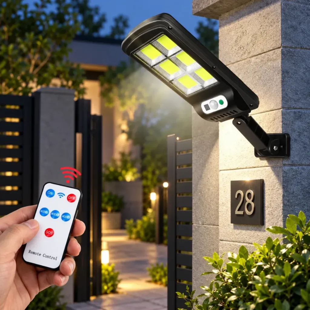 Lampe Solaire LED Avec Télécommande et Détecteur De Mouvement