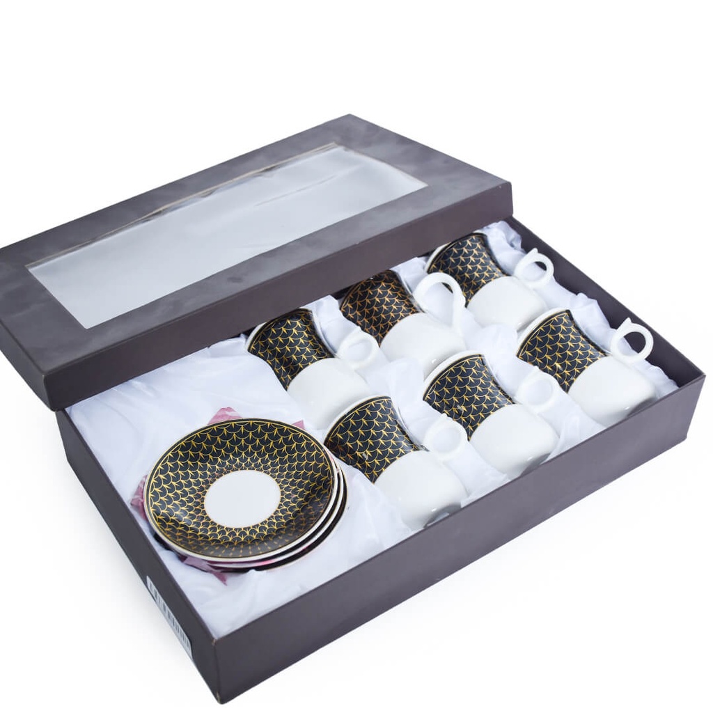 Service Café En Céramique Noir Doré 12 Pièces