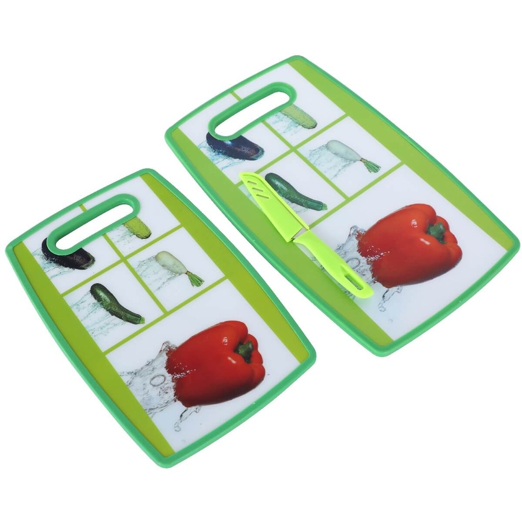 Lot de 2 Planches à Découper en PVC avec Couteau (M2)