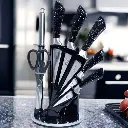 Ensemble 8 Pièces Couteaux De Cuisine avec Support Tournant en  Noir