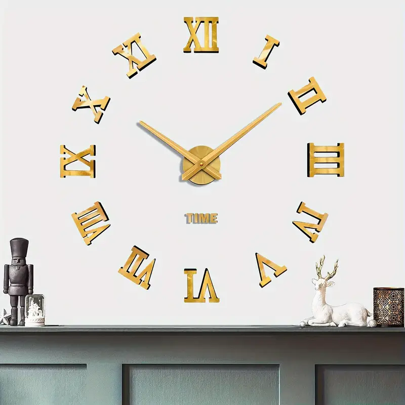 Montre Murale 3D Autocollant 120 Cm Chiffres Romains En Doré