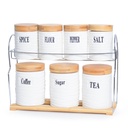 Ensemble de 7 pots à épices en céramique Blanc Avec Support