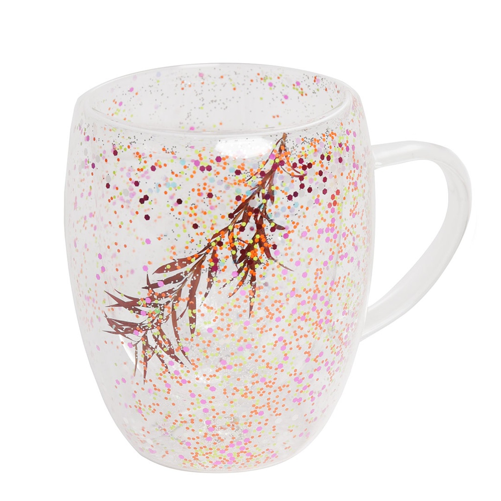 Tasses Double Paroi avec Poignée Motif Paillette Fleur seché