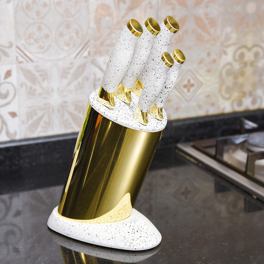 Ensemble 6 Pièces Couteaux avec Support Blanc