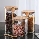Lot de 3 Boite En verre avec Couvercle en Bois Bambou