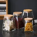 Lot de 4 Boites En verre avec Couvercle en Bois Bambou