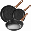 Set De 3 Poêles Granite Hot Chef Noir 20 , 24 et 28Cm