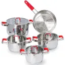 Batterie De Cuisine Sizar 11 Pièces En Inox 18/10 - Rouge