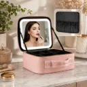 Organisateur De Maquillage Multifonctionnel Avec Miroir LED- Rose