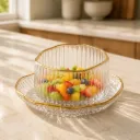 Service A Dessert En Verre Strié Avec Sous-Coupelles – 12 Pièces